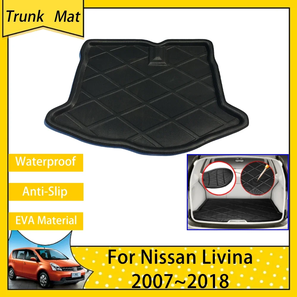 Car Rear Trunk Mats for Nissan Livina L10 L11 2007 2008 2009 2010 2011 2012 2013~2018 Cargo Boot Liner Tray Carpet Accessories