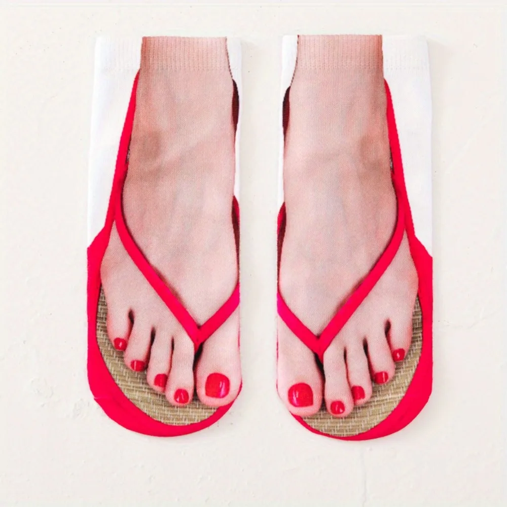 2 pares de calcetines con estampado de uñas en 3D, divertidos calcetines tipo chanclas, calcetines con patrón 3D, calcetines tipo sandalias, calcetines tobilleros de corte bajo, un regalo de broma