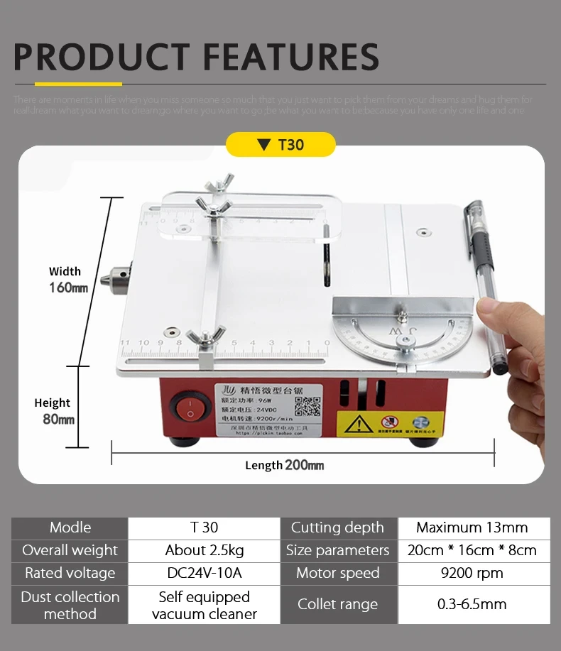 

T30 Mini Table Saw Electric Desktop Saws Household DIY Cutting Tool Crafts Cutting Tool Mini Multifunctional Cutting Machine