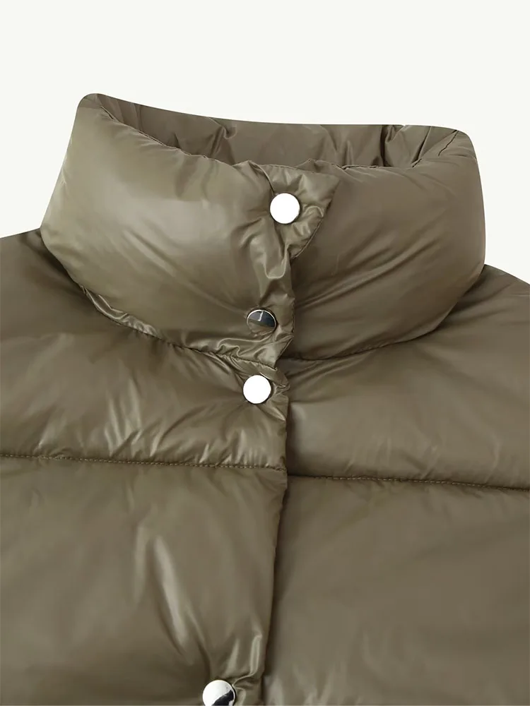 Hh moda feminina jaquetas gola alta mangas compridas bolso único breasted curto casaco de algodão mulher chique rua casacos de inverno quentes