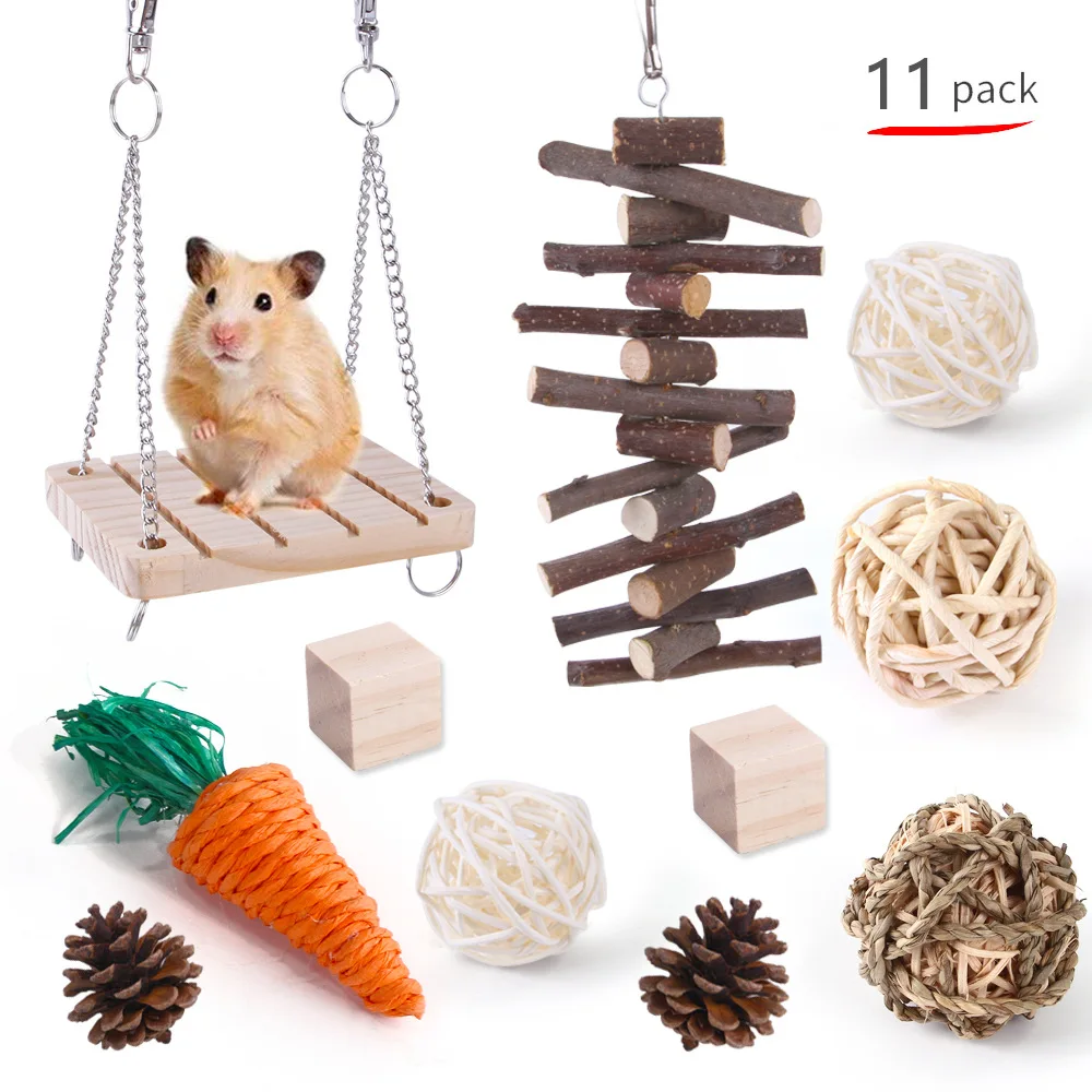 

Hamster Chew Toy Set Small Animal Teething Toys Dental Care Wooden Accessories for Guinea Pigs, Chinchillas, Rodent Toy