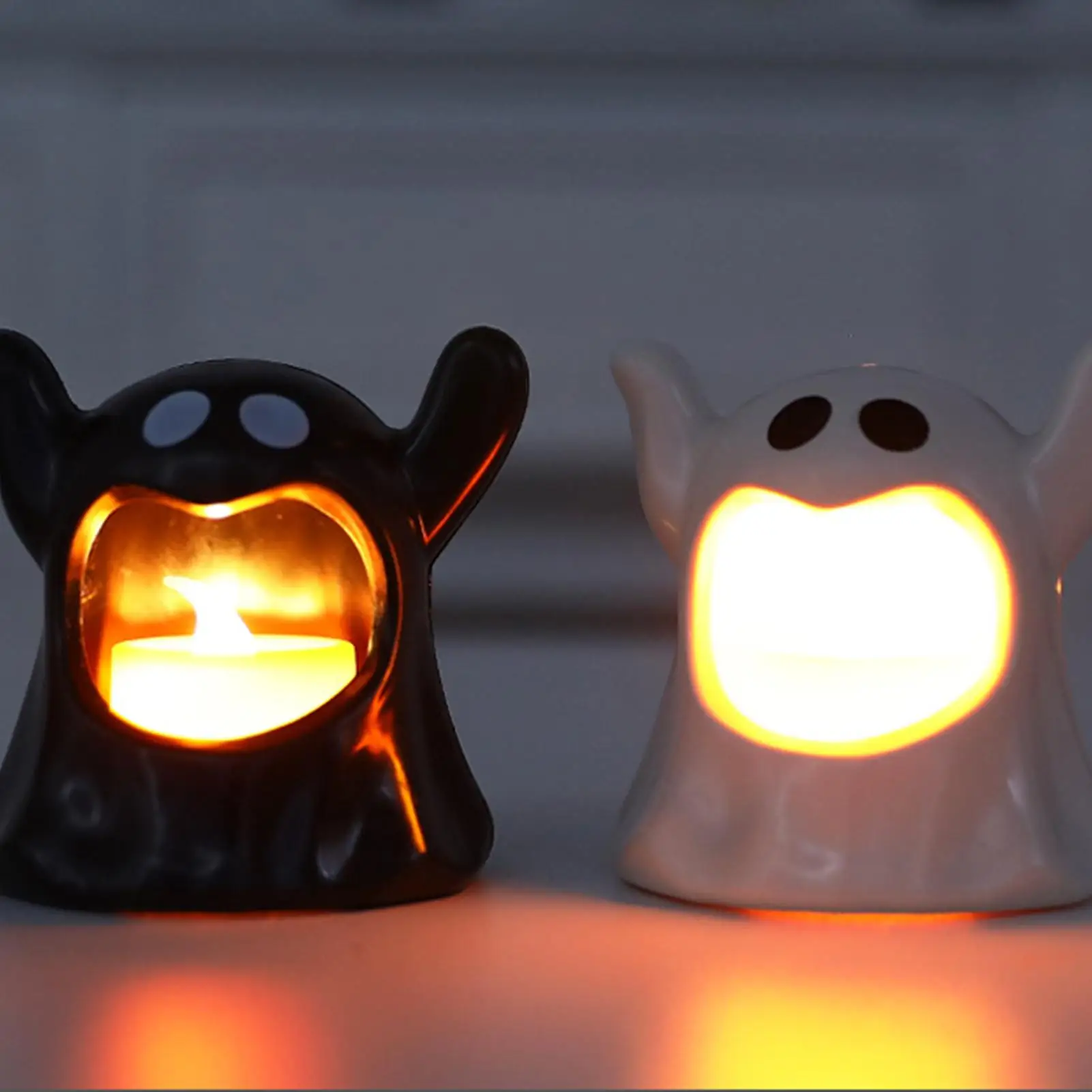 Halloween dekorative süße Geisterlampe für Kinder Halloween dekorative Figur Requisite mit LED flammenlose Kerzen Ghostly