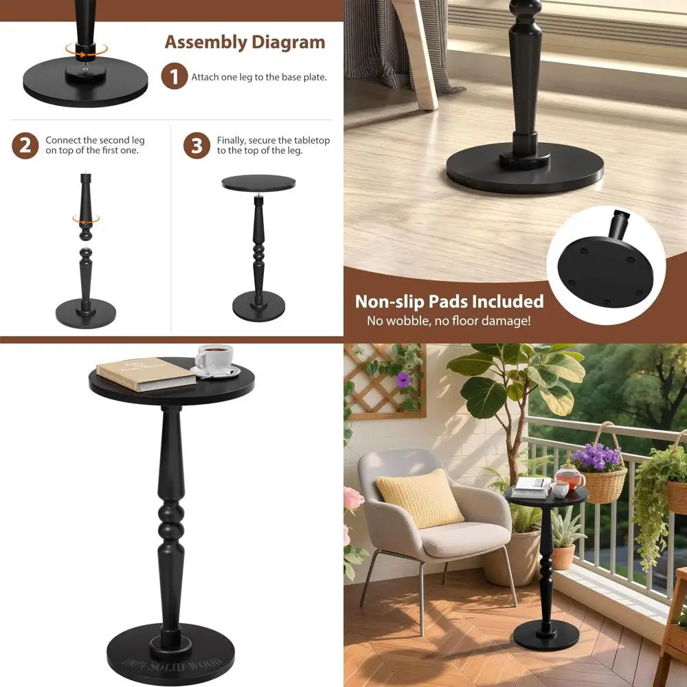 

Compact Accent End Table with Solid Wood Top for Small Spaces - Ideal for Living Room, Bedroom, or Office