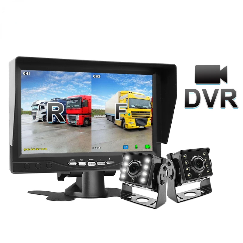 Recording DVR 7 Inch Car Monitor with 1280*720P Vehicle Rear View Camera for Truck Bus Support SD Card