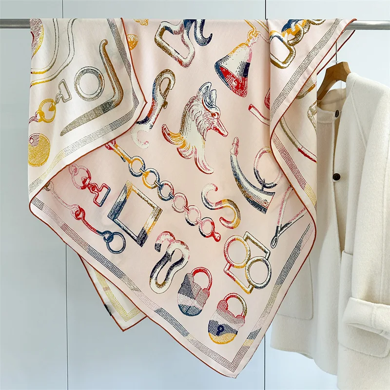 

Double Sided Winter Scarf Women Large Shawls Silk Wool Hand-rolled Edge Scarves Square Bandanas Shawls Christmas Lover Gift