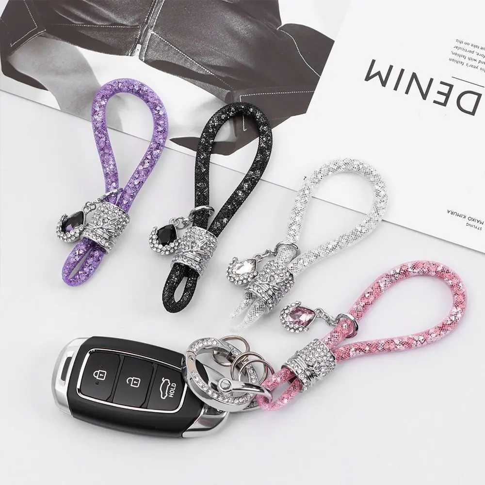 D-Ring Alloy Crystal Diamond Keychain Car Accessories Bag Backpack Pendant  And Rust-Proof 4.7*0.3 Inches Multi-Color