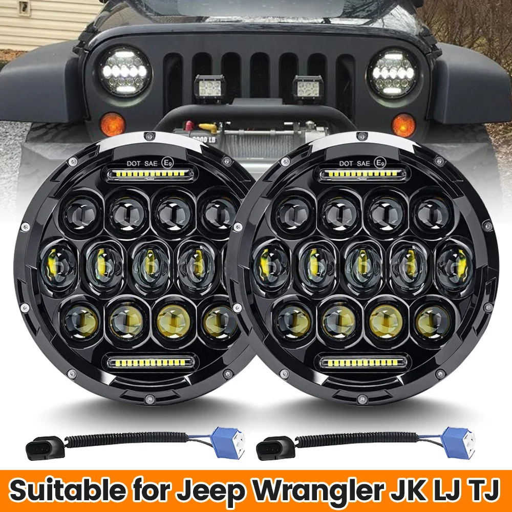 

A Pair 7 Inch Round LED Headlight for Jeep Wrangler JK, LJ, TJ, CJ Driving Lamp Fog Headlamp High/Low Beam Daytime Running Light