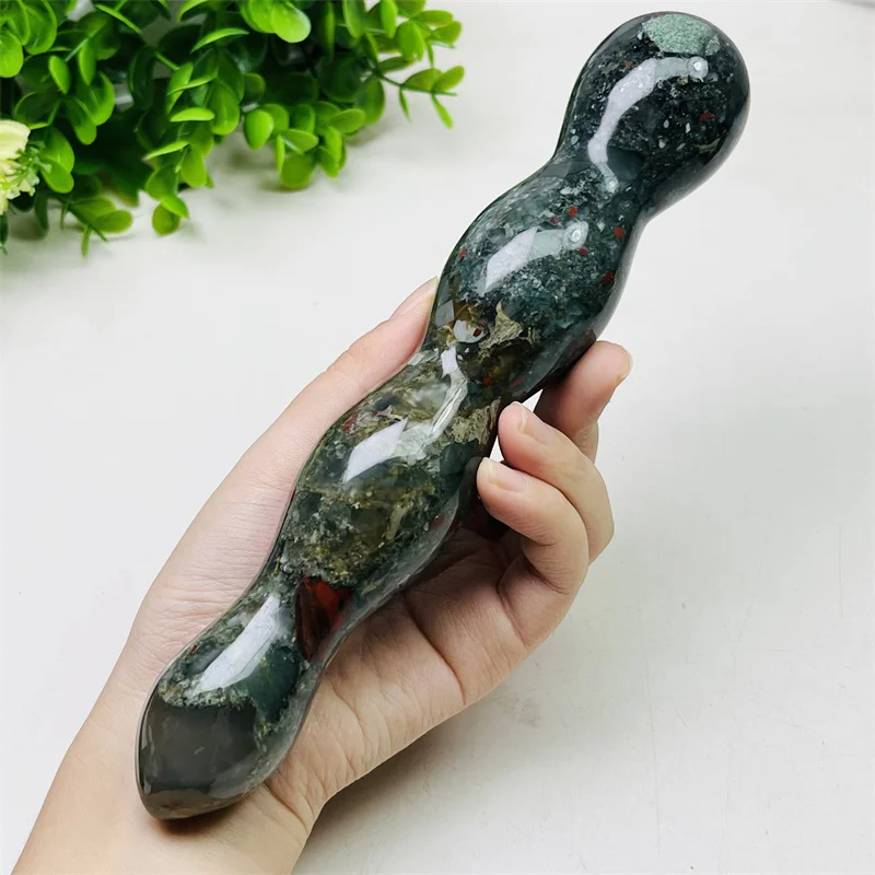 

Natural Blood Stone Crystal Quartz Large Massage Wand Gemstone Yoni for Women Health Smooth Polished Reiki Gifts 20cm