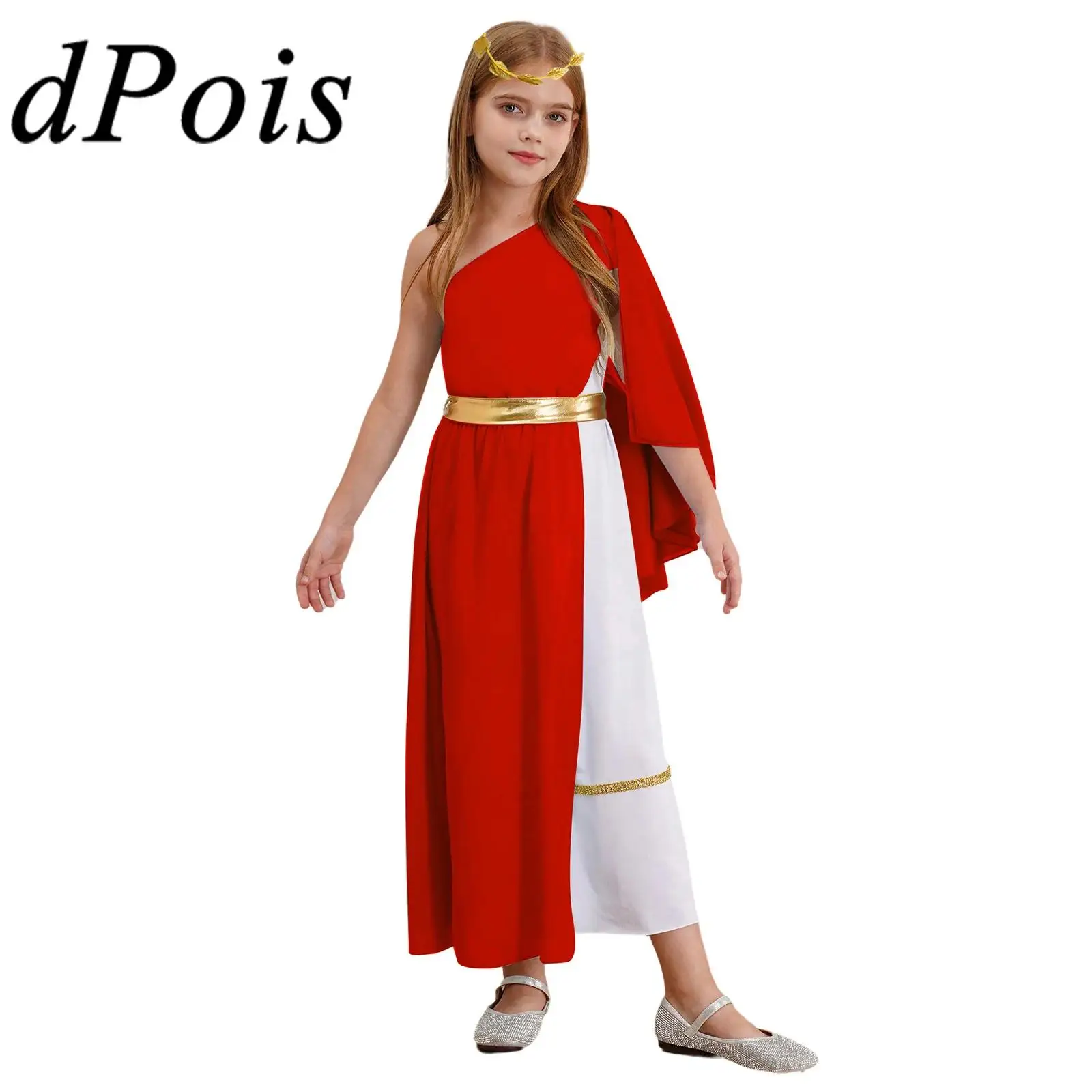 Kids Girls Ancient Greek Princess Toga Costume Teens Cosplay Grecian Dress with Headband Children Athena Roman Vintage Dress