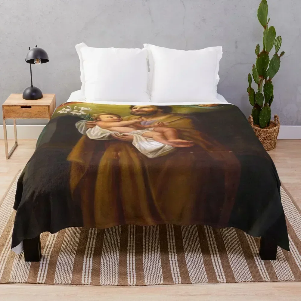 Saint Joseph with Jesus Christ as a baby, France Throw Blanket Summer Cool Breathable Blanket for Sleeping