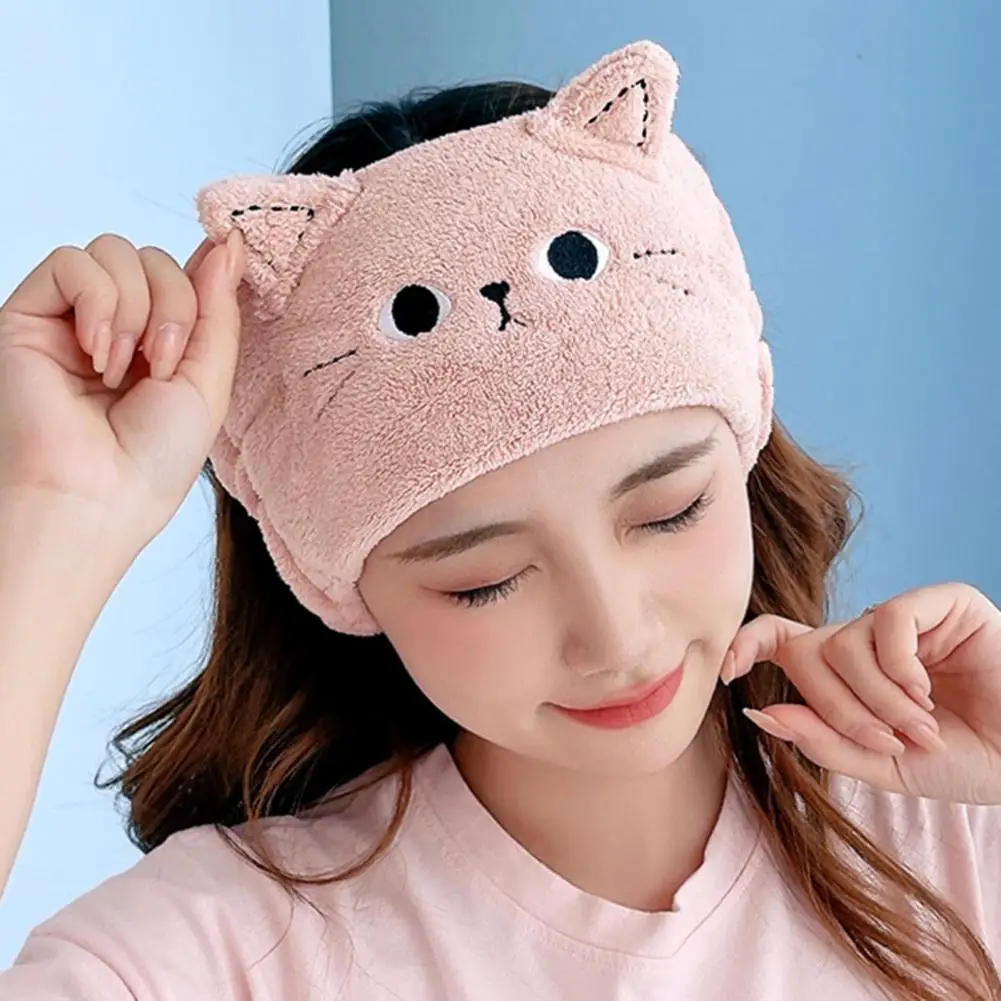 Women Headband Embroidered Cat Headband Set for Women Soft Coral Fleece Hairbands for Girls Cute Makeup Headbands with for Hair