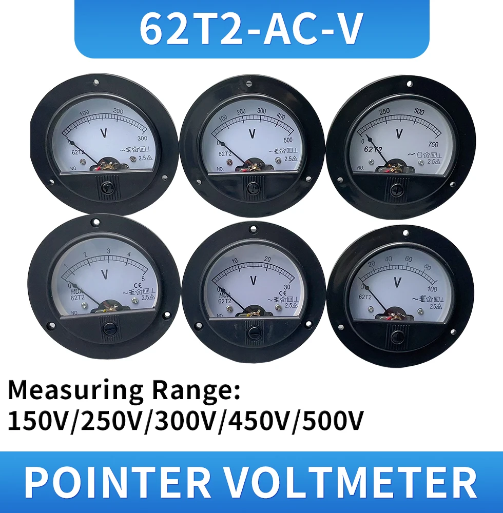 AC 62T2/65C5 3V 5V 10V 15V 20V 30V 50V Class2.5 Analog Voltmeter Voltage Meter Measuring Gauge