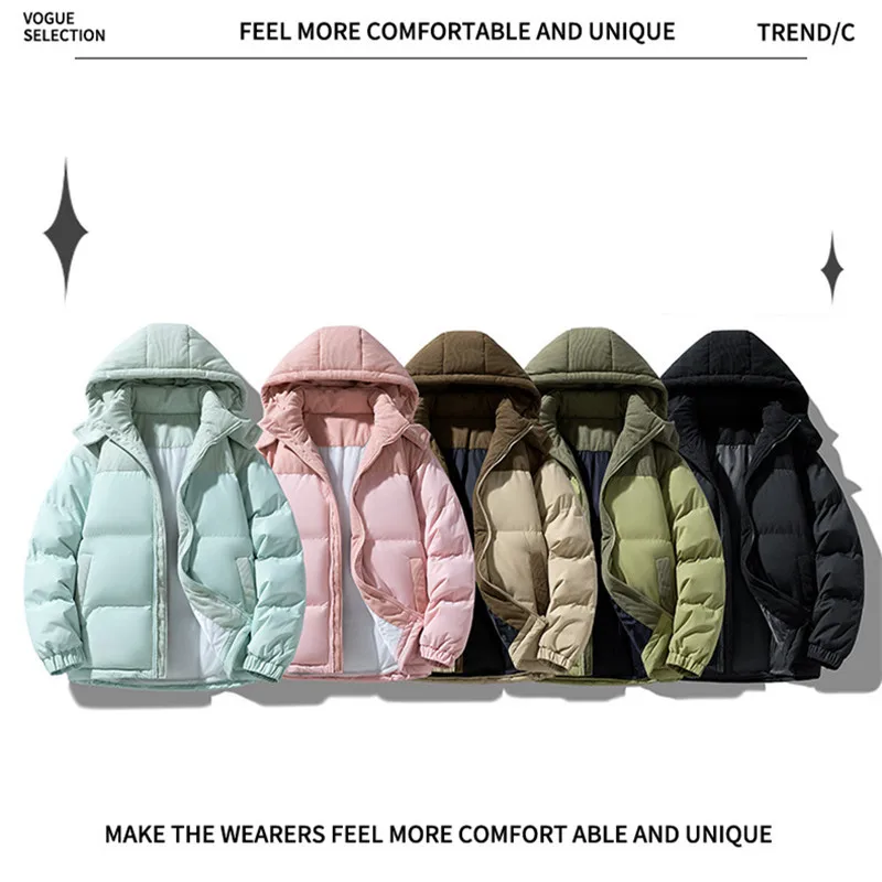 

2025 Men'S Heavy-Duty Winter Jacket - Full-Zip Hooded Coat with Zippered Pockets Non-Stretch Fabric for Cold Weather