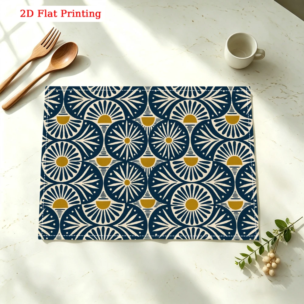 Geometric Fan Pattern Kitchen Placemat Geometric Fan Pattern Linen Pad Dish Coffee Cup Table Mat 1PC 30x40cm