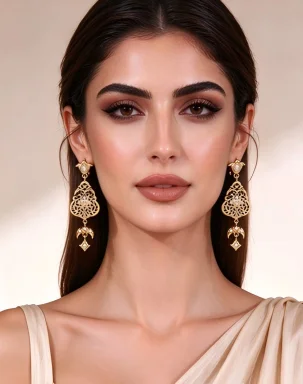 Gold Hollow Filigree Long Drop Earrings Set, Rhinestone Moon Star Tassel Dangle Earrings, Ethnic Moroccan Statement Jewelry for
