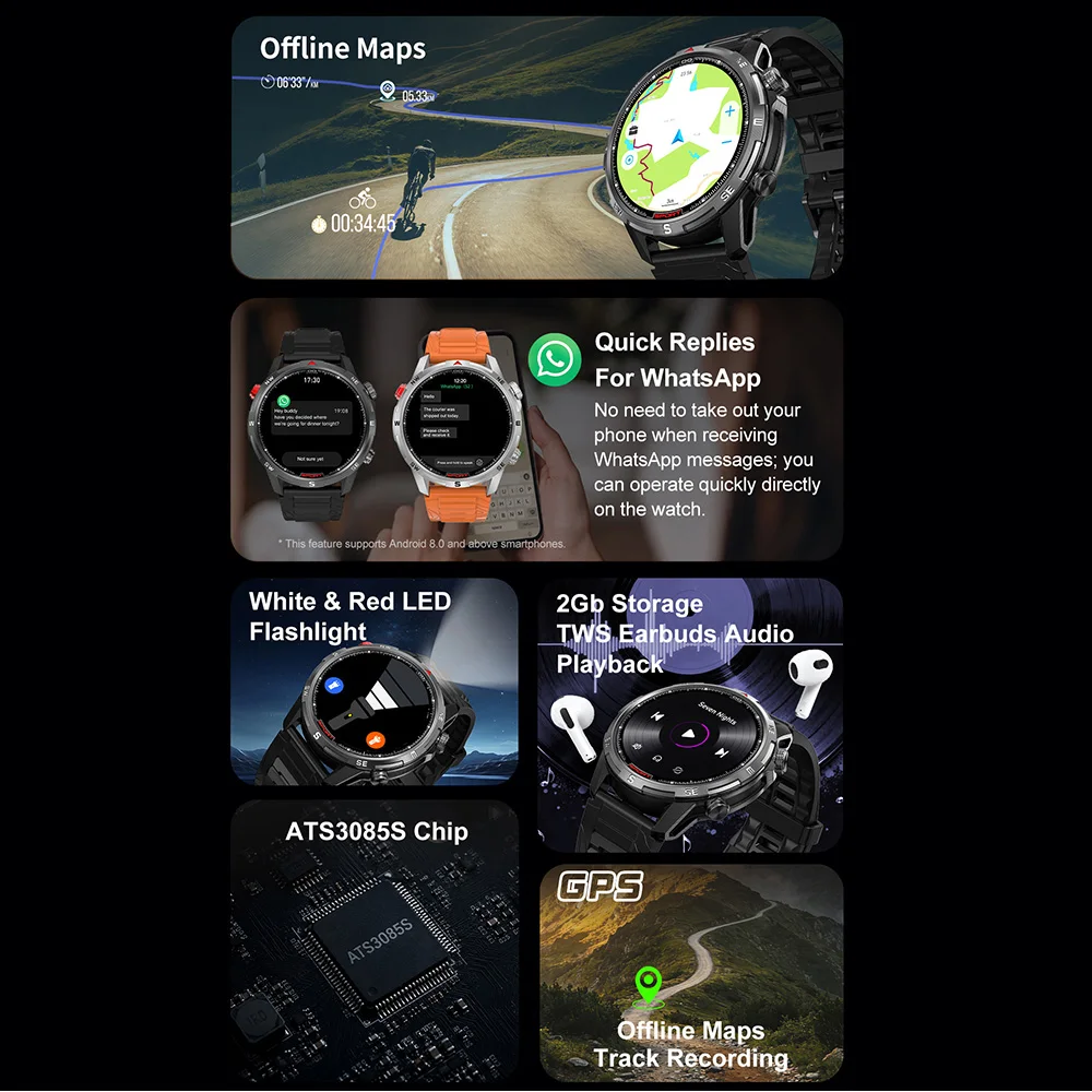 DTG10 Smartwatch 1.43'' AMOLED Display GPS Offline Maps Health Monitoring 100+ Sports Modes Voice Calling 5ATM Water Smart Watch