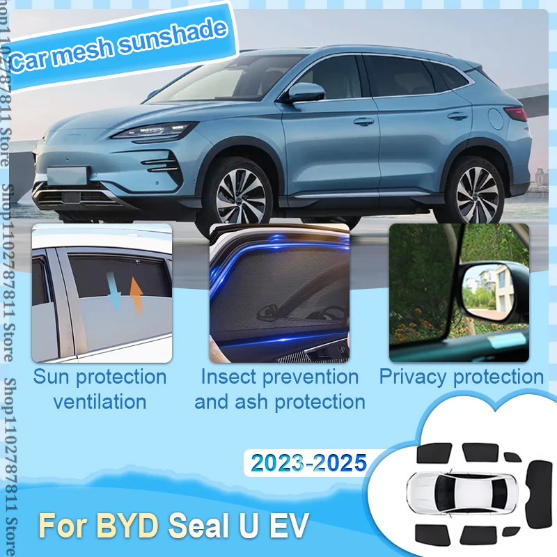 

Magnetic Car Sunshade For BYD Seal U EV Sealion 6 Accessories 2023~2025 Front Windshield Curtain Side Window Shade Mesh Curtain