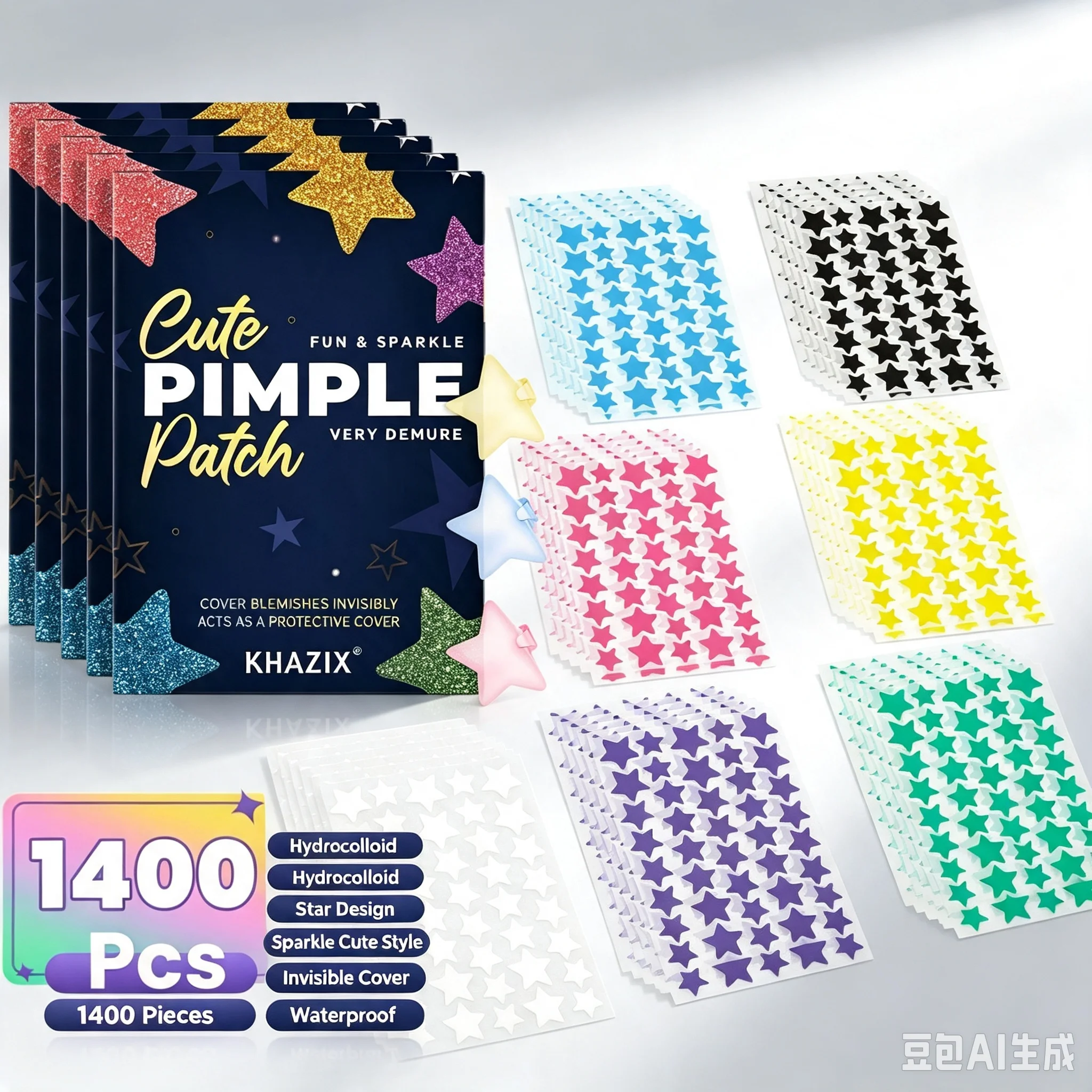 Star Acne Patches 1400 Pieces Ultra Thin Multi Color Concealer Pimple Patches Facial Blemish Treatment