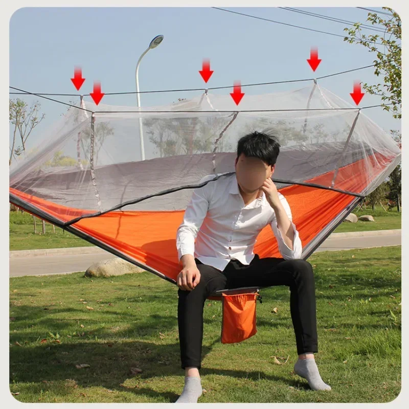 Outdoor Camping Double Hammock Swing Garden Travel Portable Anti-rollover Mosquito Net Hammock Parachute Fabric Rocking Chair