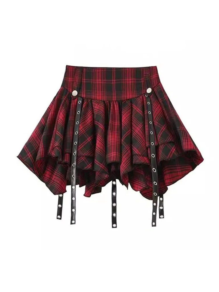 Koreangirl 夏 Y2K ハイウエスト パフィースカート または レッドチェック柄 ユニークな女の子向け スパイシーな女性用スカート レトロ 通勤 スカート