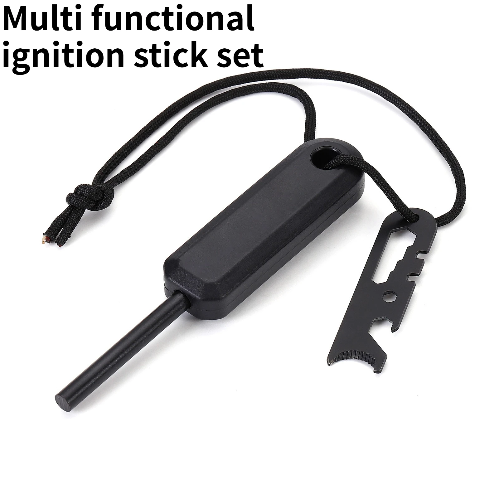 Long‑Handle Ferrocerium Fire Starter, Multi‑Cut Functional Scraper, Nylon Lanyard, Compact Outdoor Camping Survival Tool