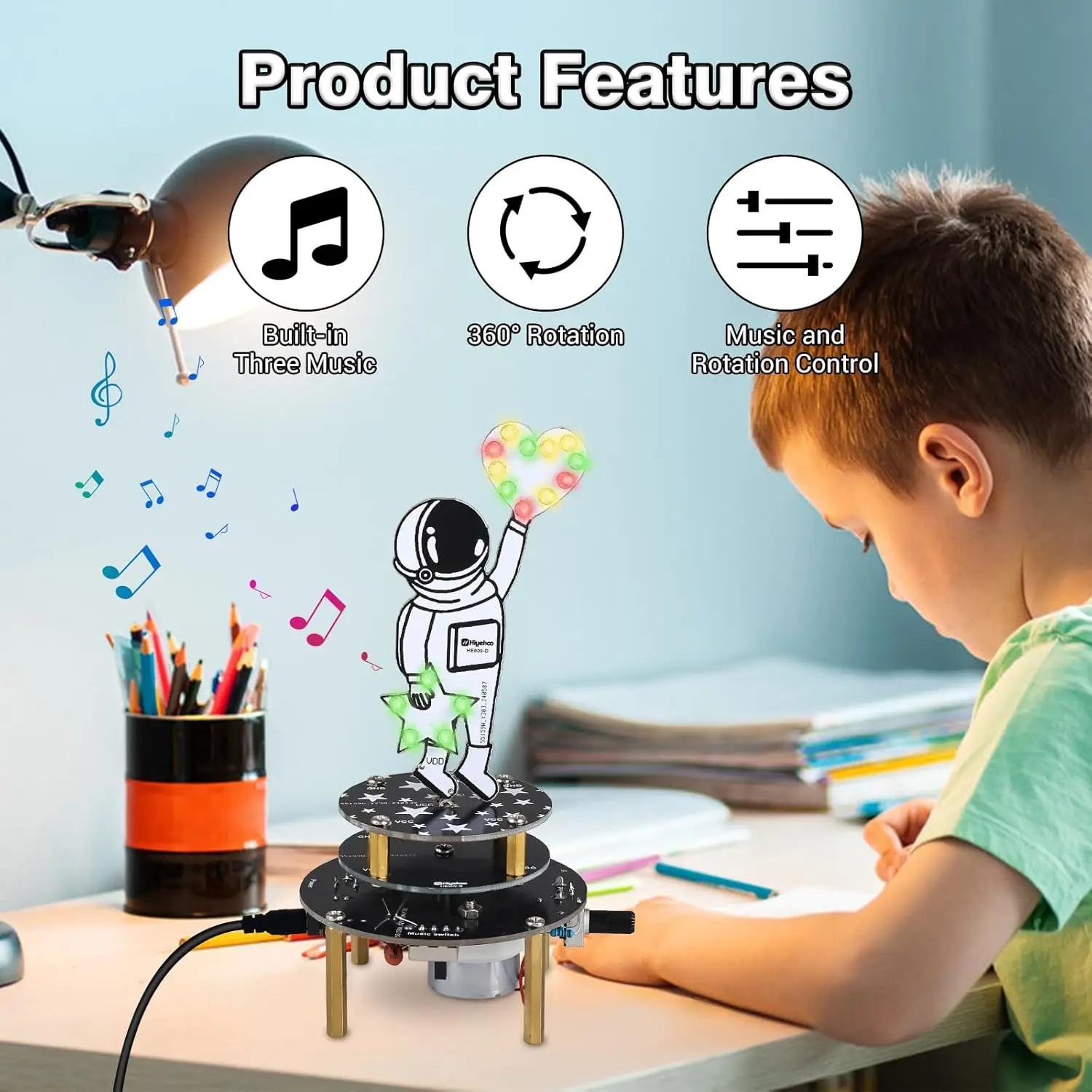 DIY Astronaut Kit Soldering Projects Practice Kit with Three Musics Slow Flashing LED Light Rotating Hands-on Kit STEM Education