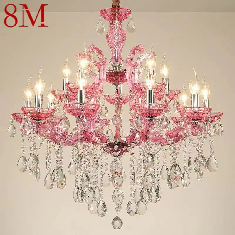 8M LuxuriousCandle Pendent  Lamp European Style Crystal Lamp Art Living Room Restaurant Villa Staircase Duplex Building