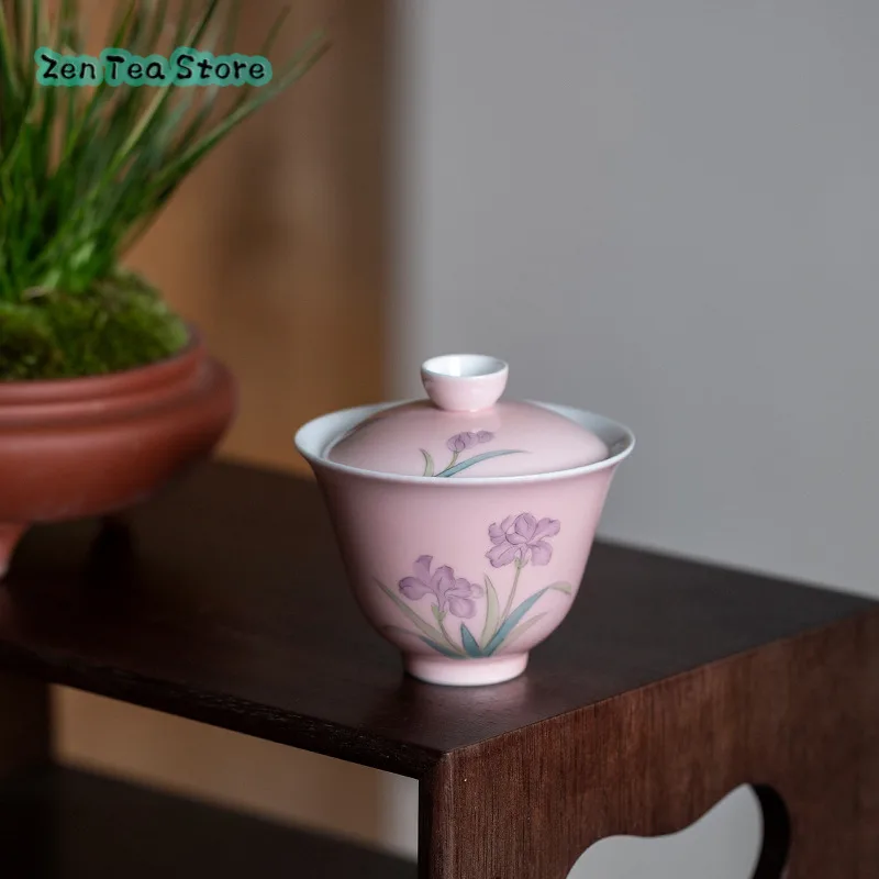 Hand-painted Pink Two Only Cover Bowl Orchid Daffodil Home Kung Fu Tea Set Tea Bowl Girl