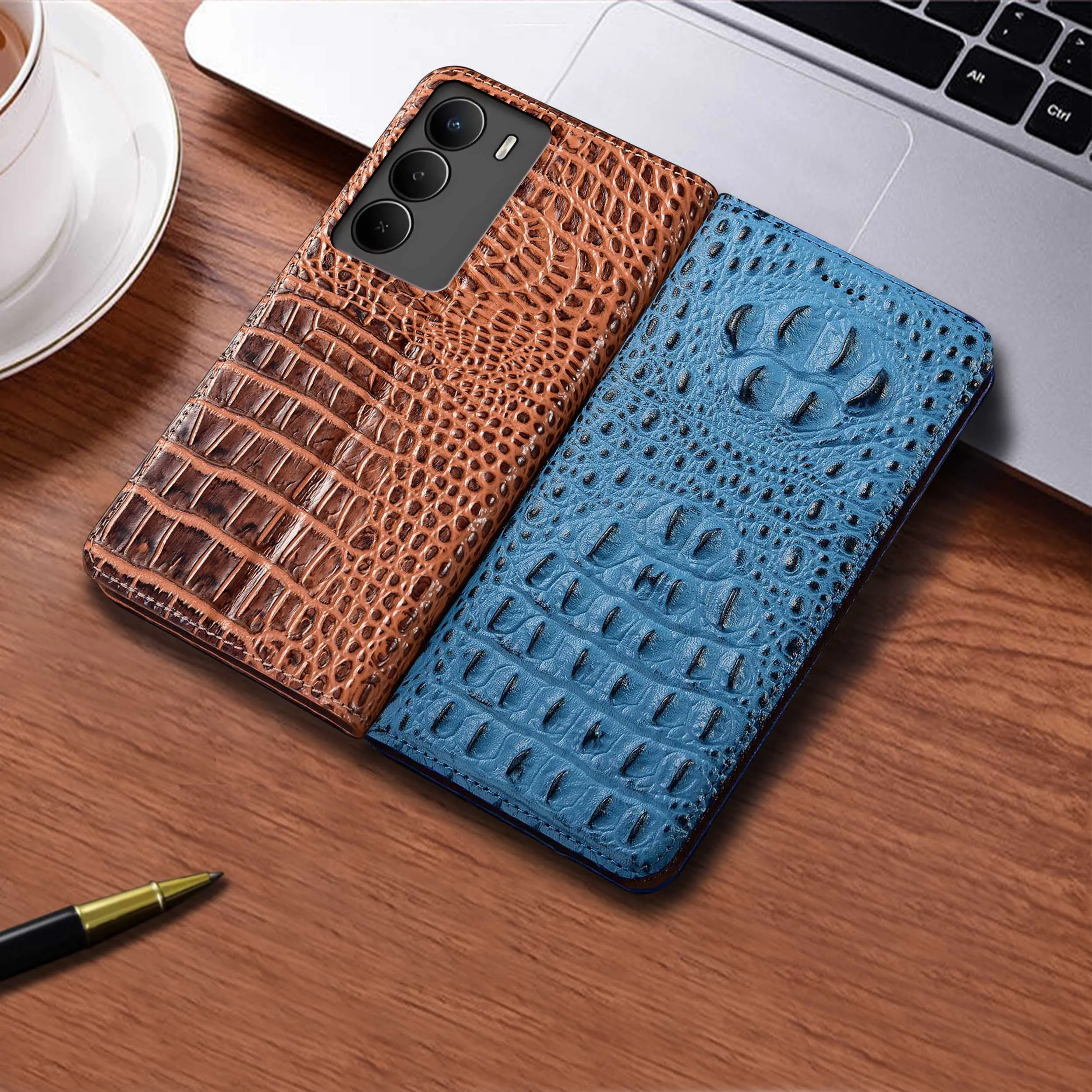 

Чехол-книжка из крокодиловой кожи для Realme V3 V5 V11 V13 V15 V20 V23 V23i V25 V30 V50S V60 Pro из натуральной кожи с откидной крышкой для телефона