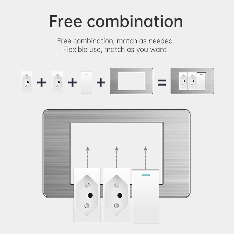 

ELEGAN Stainless Panel White Brazil Standard Series Combination Socket Switch Universal Wall Computer TEL TV Socket 118mm*74mm
