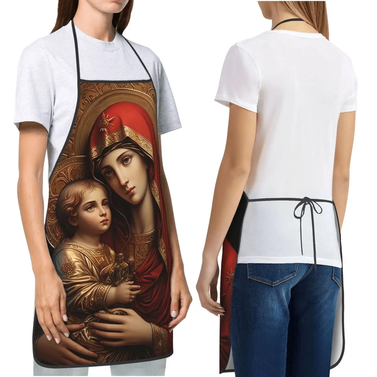 Christ Virgin Mary Holding Baby Jesus Aprons Chef Cooking Baking Tablier Bib Kitchen Cleaning Pinafore for Women Men Painting