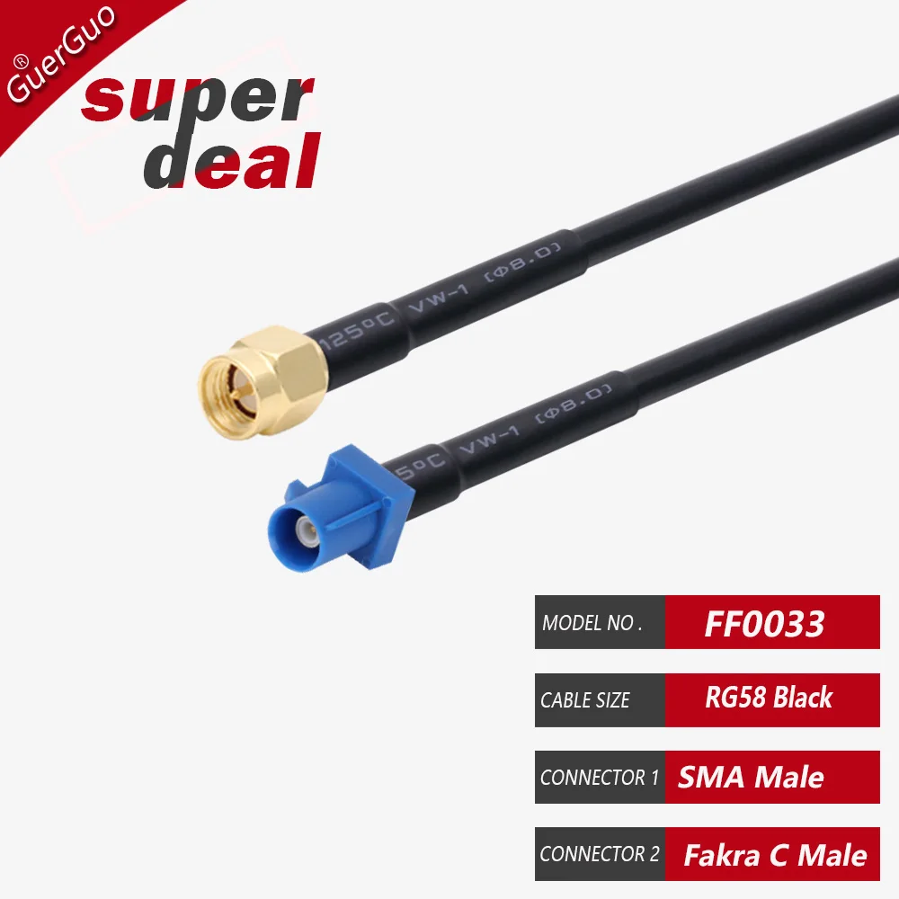 SMA Male Female Nut Bulkhead to Fakra C Fakra Z Male RF Coaxial RG58 Cable Pigtail Jumper Antenna Extension Auto Cable 50 Ohm