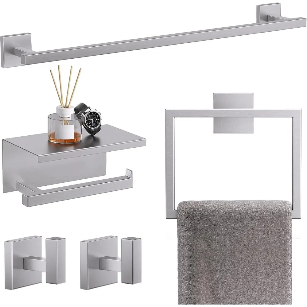 

23.6 Wall-Mounted Brushed Nickel Stainless Steel Bathroom Accessory Set with Towel Bar and Toilet Paper Holder
