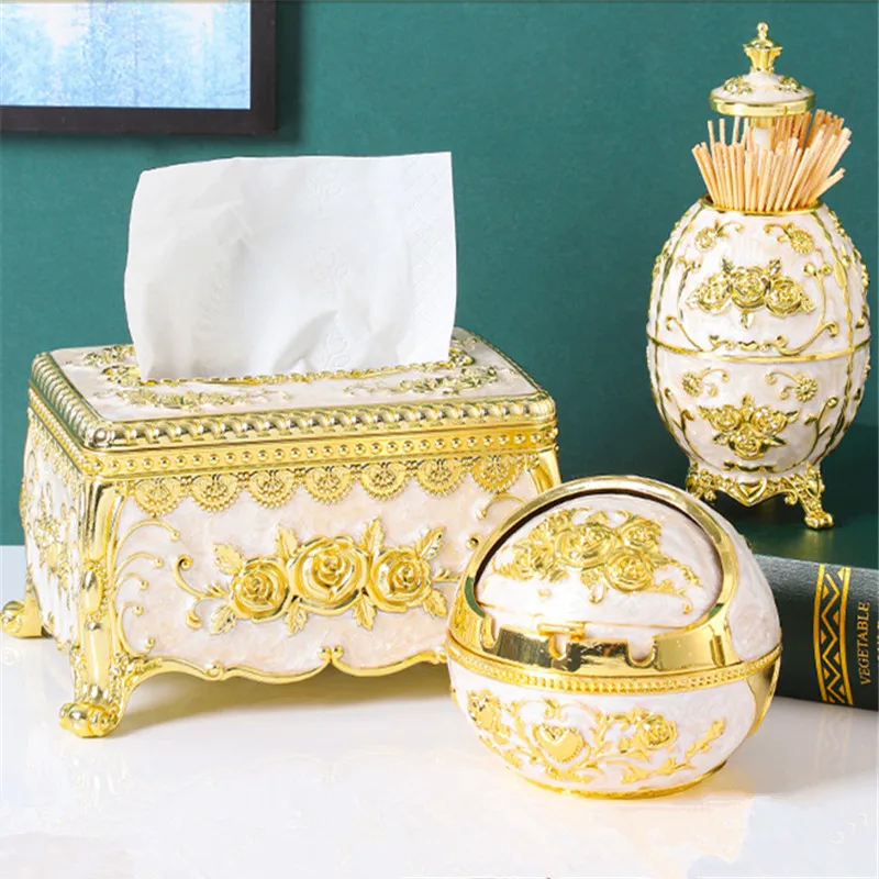 3Pcs High-end Napkin Box Gold Silver European Tissue Box for Living Room Bedroom Home Storage Accessories