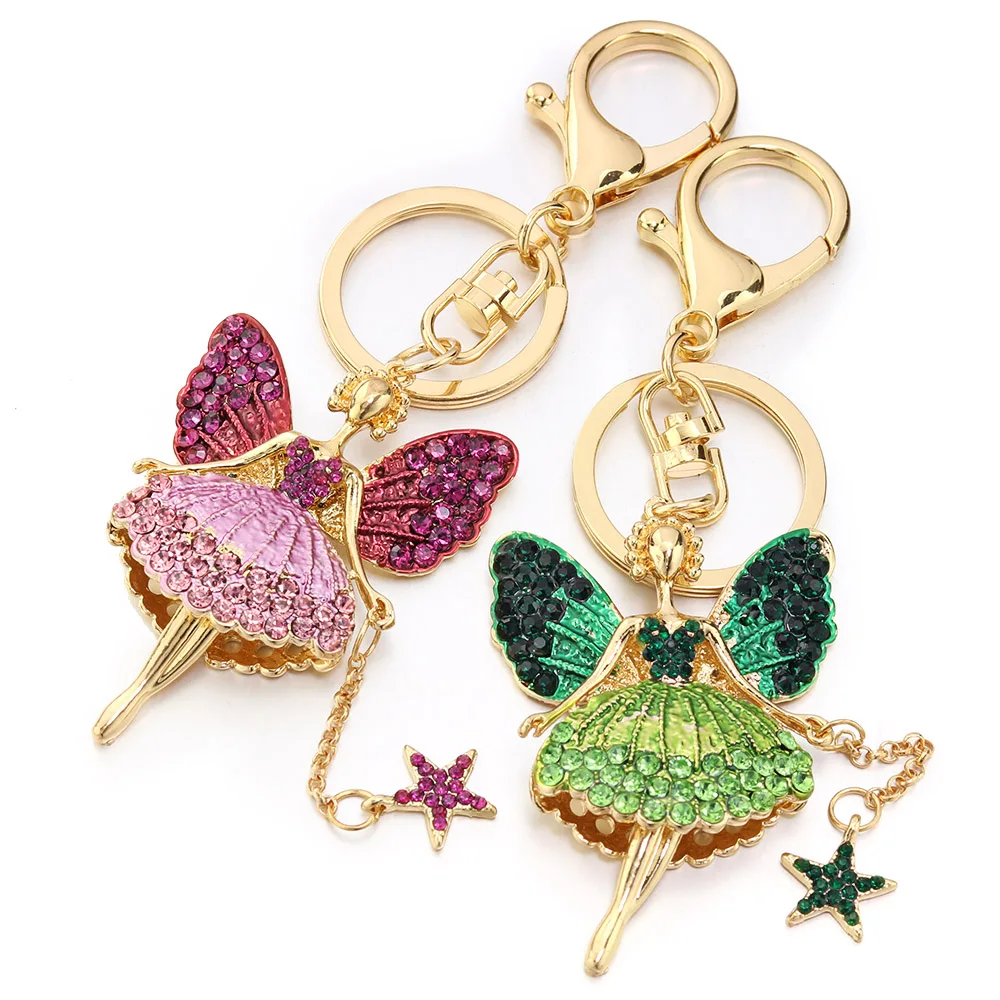 Angel Girl Keychain Rhinestone Crystal Key Chain Key Ring Holder Bag Pendant Accessories Cute Women Enamel Keyring for Car K403