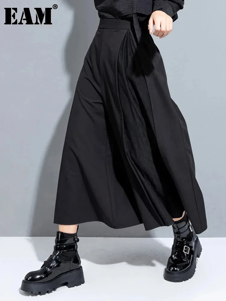 

[EAM] High Waist Black Pleated Long Wide Leg Casual Pants New Loose Fit Trousers Women Fashion Tide Spring Autumn 2024 1DH0994