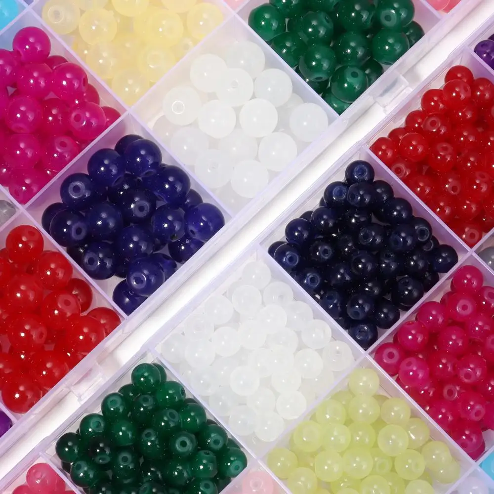 

600/1200pcs Glass Round Beads Multicolour 6/8mm Loose Round Beads For Decoration Making DIY Friendship Gift Beading Accessories