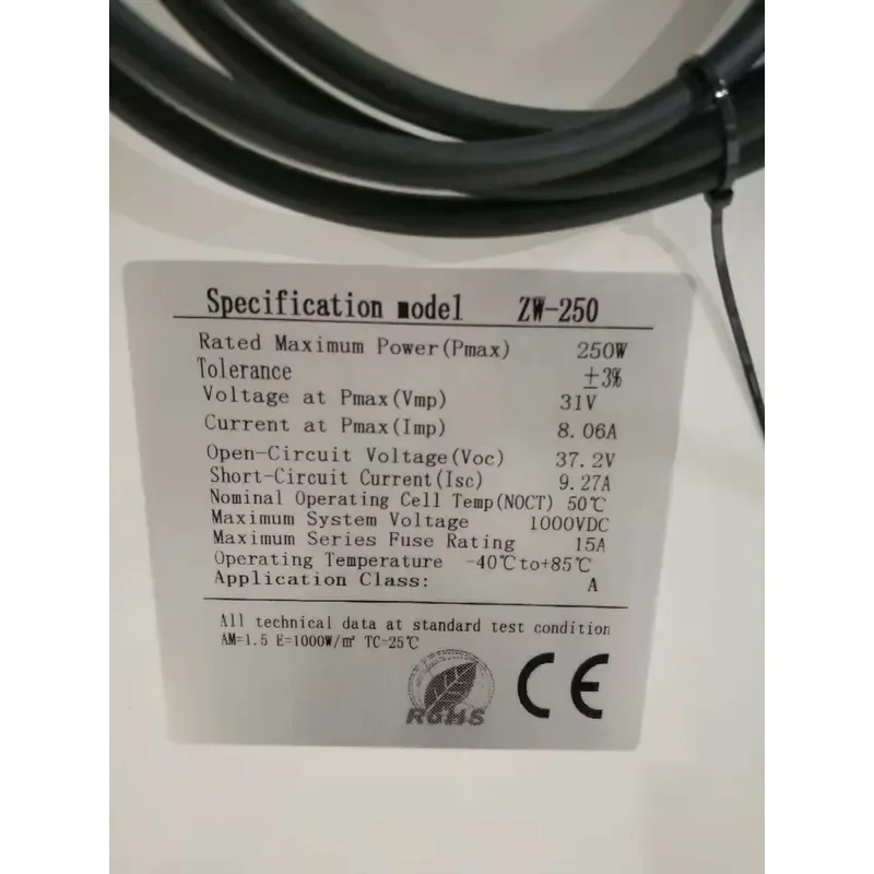 250W Portable Solar Panel 30V Glass Laminated Photovoltaic Charger Aluminum Frame ZW-250W-30VM for Outdoor Power Supply