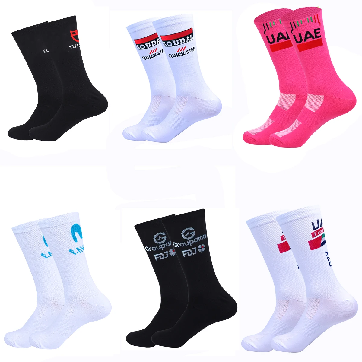 

White TREKKING Cycling Socks Non Slip UAE Team Soccer Socks Cushioned Breathable Running Yoga Basketball Bike Sports Grip Socks