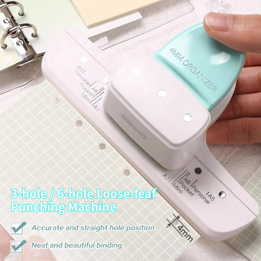 4mm Loose Leaf Punch Standard 3/6-hole Adjustable Paper Puncher 8 Sheet Capacity Notebooks Scrapbooking School Office Supplies