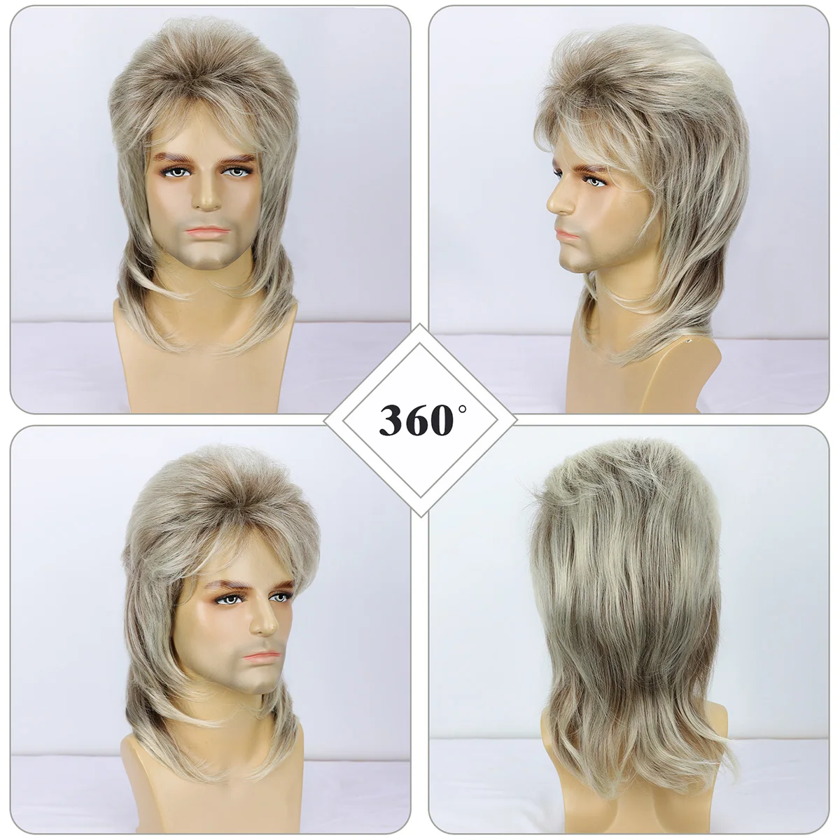 BCHR Mullet Wigs for Men 80's Costumes Fancy Party Accessory Cosplay Halloween Wig (Brown mix Blonde)