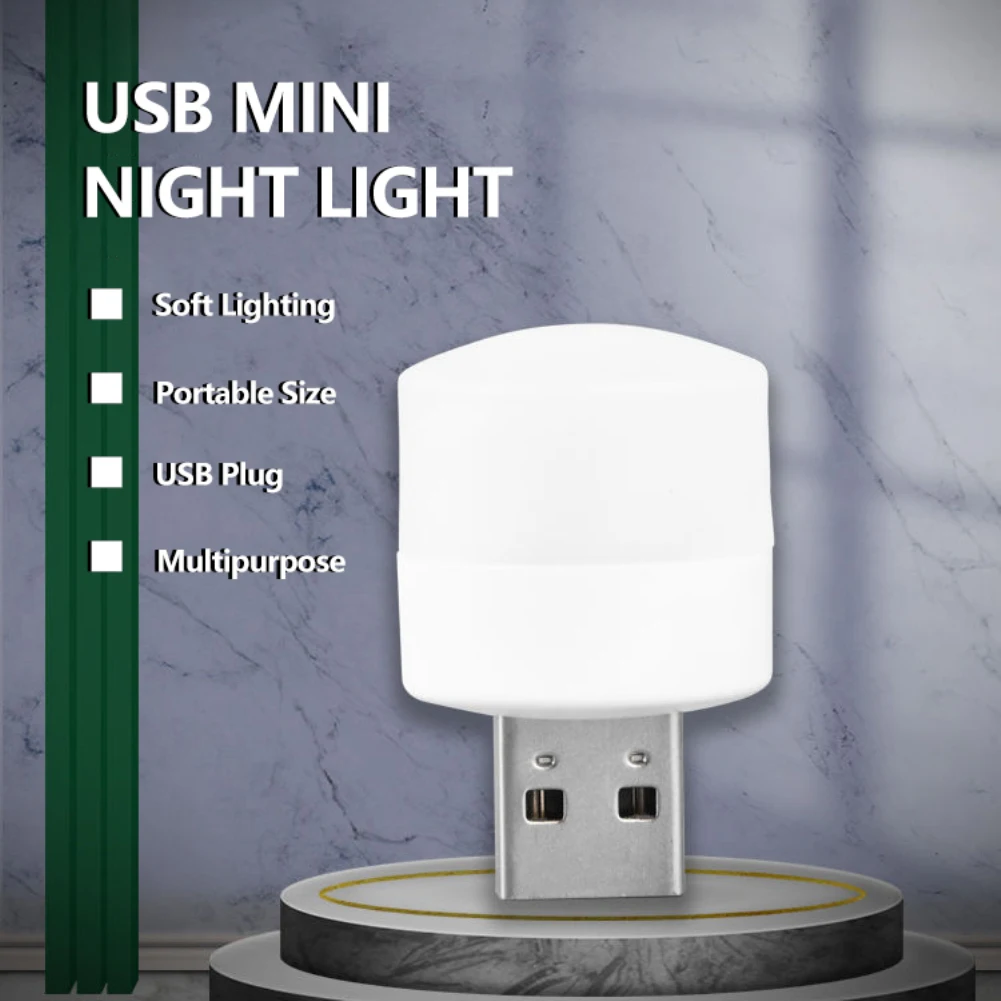 USB Mini LED Night Light Portable Color Bright Eye Protection Round Light Lamp Computer Mobile Power Charging Small Book Light