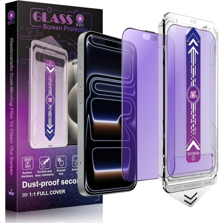 

Anti Blue Light Matte Screen Protector for iPhone 17 Pro Max 6.9Inch Auto Dust Removal 9H Tempered Glass Full Cover AntiFingerp