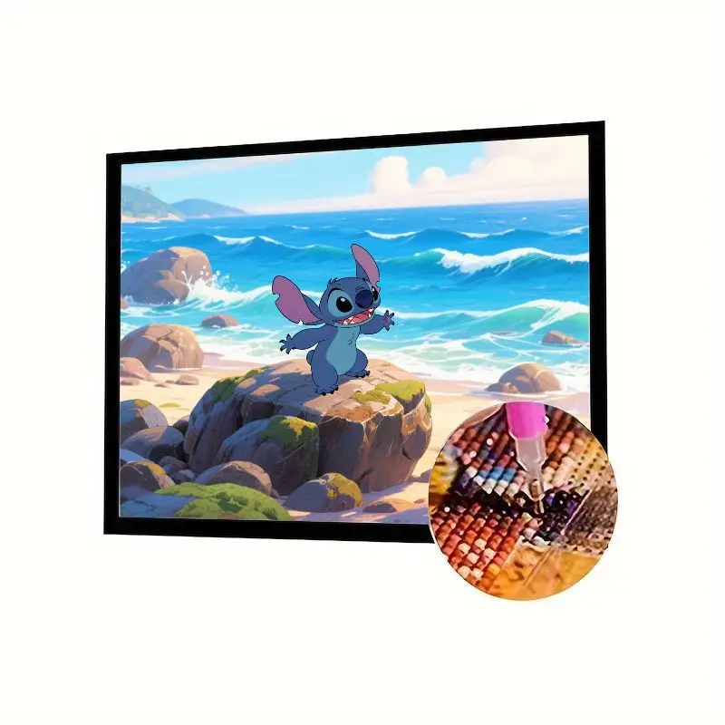 

1 шт. 5D DIY Набор алмазной живописи - Disney Stitch On Beach Ocean Waves Scene, милый мультяшный полный дрель со стразами, художественная вышивка для