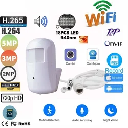 Camhi-Câmera Invisível WiFi Estilo PIR, Visão Noturna IR, Segurança Doméstica Sem Fio Áudio, Mini Vigilância, Onvif CCTV, 5MP, 940nm