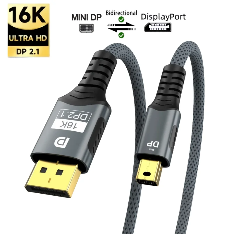 Cable Ultra HD Mini DP a DisplayPort, Adaptador 8K@60Hz para MacBook, Surface Pro, Dell, HP Monitor, Compatible con Thunderbolt