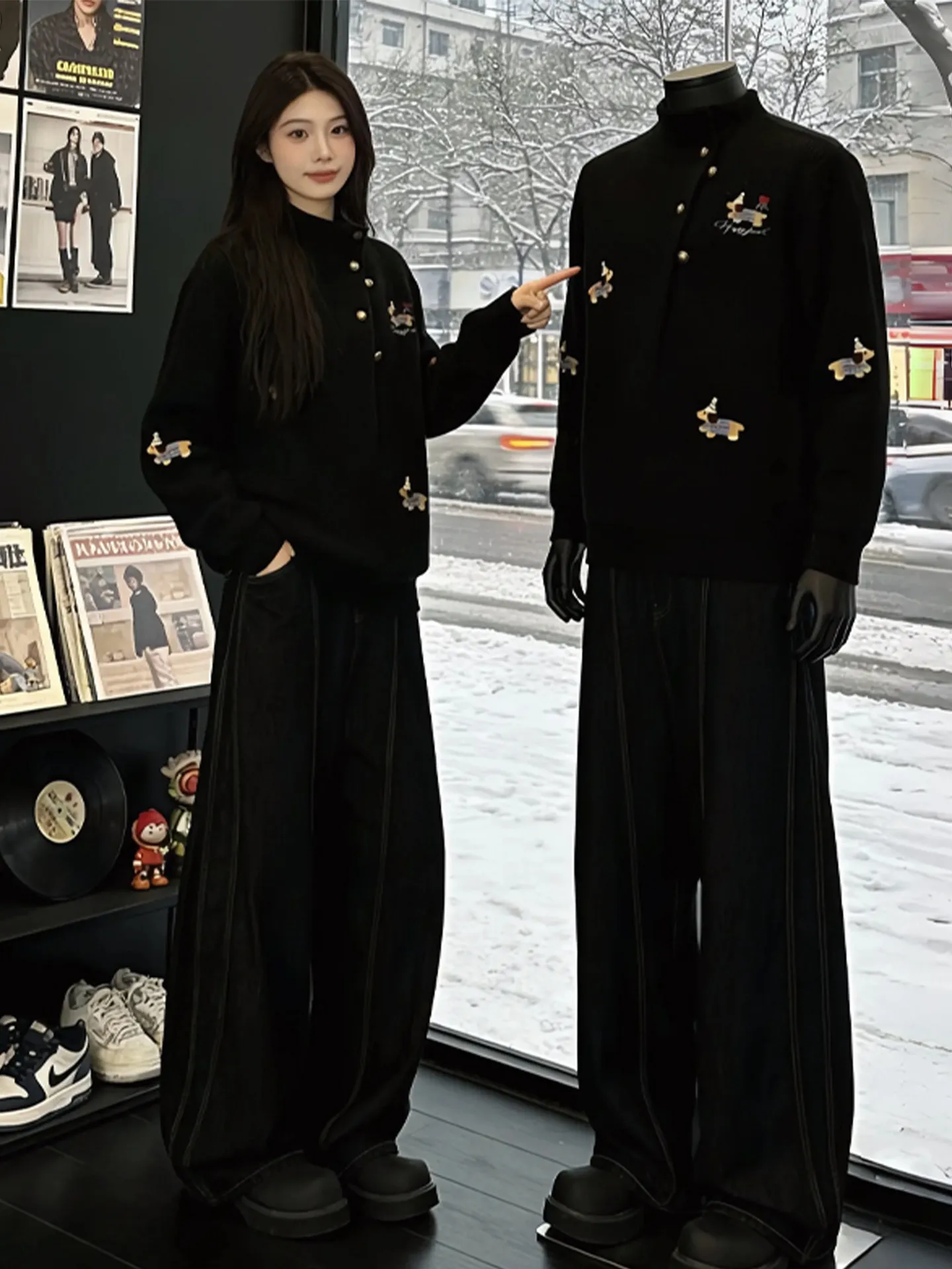 

Мужской вязаный свитер Bla Sausage Dog с высоким воротником и пуговицами, осенне-зимний, в американском стиле, для пар, из шерстяной ткани