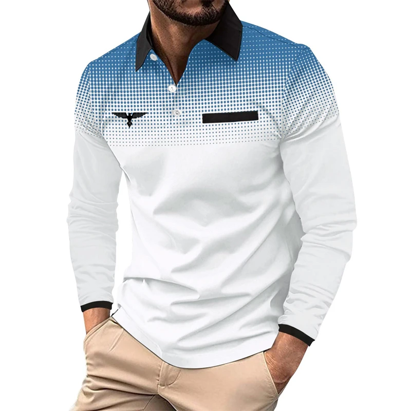 Men's Polo Shirt Formal Work Polo Collar Long Sleeve Fashion Color Block Button Summer Spring Fall Regular Fit Polo Shirt