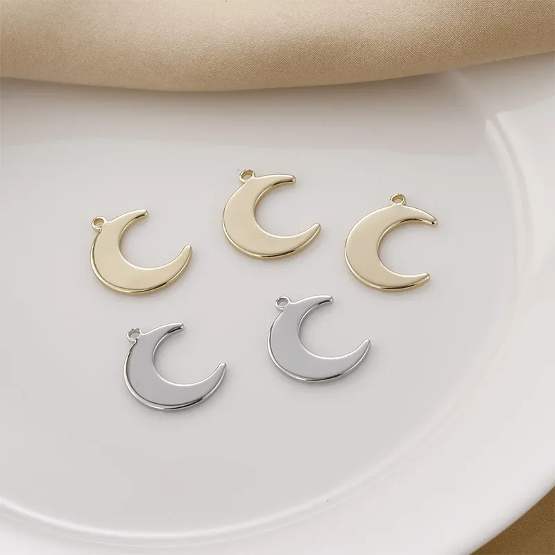 6Pcs Crescent Moon Charms Brass 14K Gold Plated Single Hanging Double Hoist Pendant Connectors for DIY Earrings Jewelry Making