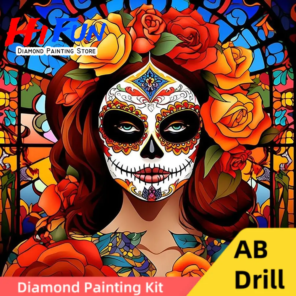 

Day of the Dead Mexican Skull Art Woman DIY AB Diamond Painting Kits Full Drill Rhinestone Gem Art , Dia De Los Muertos Artwork